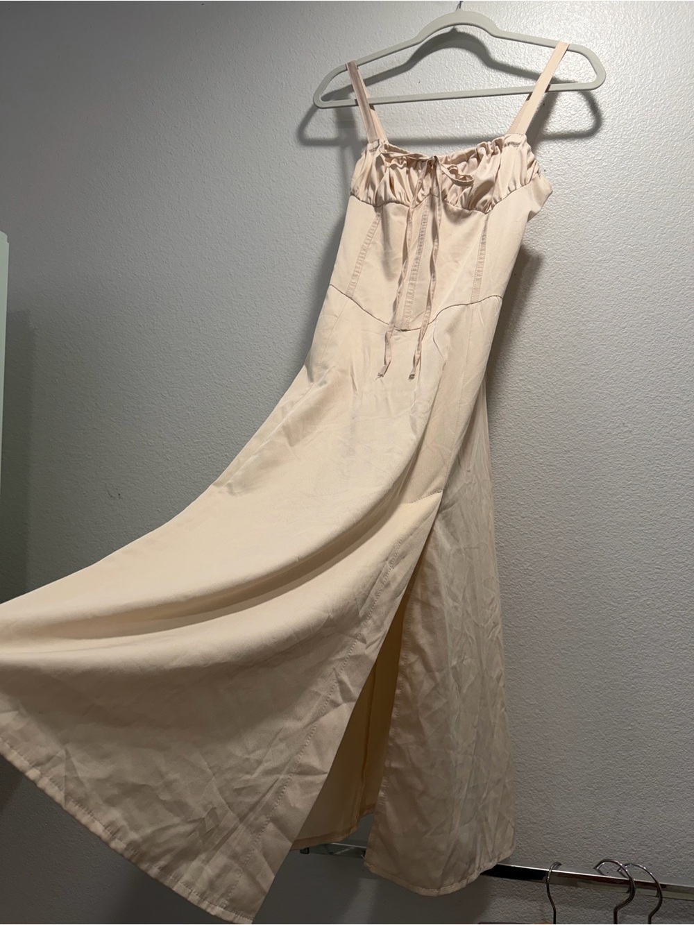 Women’s Beige Slip Nightgown with Spaghetti Straps & Lace-Up Front Size Small